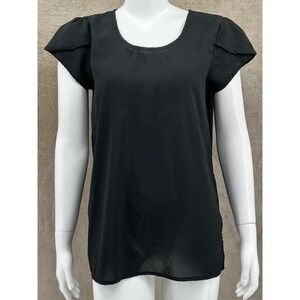 Japna Top Womens Large Black Sheer‎ Short Sleeves Witchy Office Work Classic